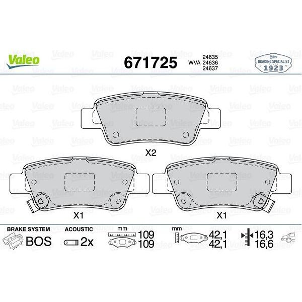 VALEO ARKA FREN BALATA HONDA CR-V 2.2L N22A CTDI DIZEL RE6 06- / CR-V 2.0L R20 BENZINLI RE5 OTOMATIK VITE S 07-15 / CR-V 1.6L N16A2 RE6 İ-DTEC DIZEL 4X2 4X4 13- (43022SWWG00)