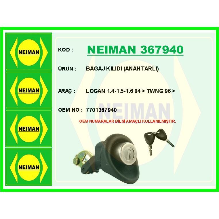 BESCHER BAGAJ KILIDI ANAHTARLI LOGAN 1.4-1.5-1.6 04 > TWNG 96 > (7701367940)