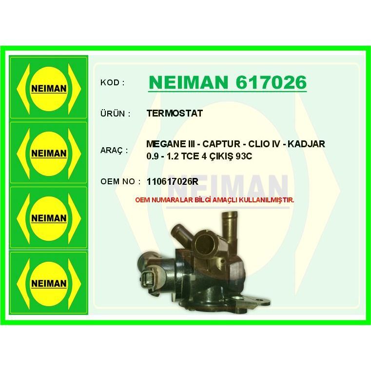 BESCHER TERMOSTAT 95 RENAULT MEGANE IV 15> KADJAR 15> SCENIC IV 15> 1.2 TCE H5F (110617026R)