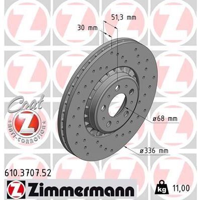 ZIMMERMANN ÖN FREN AYNASI ADET VOLVO XC90 2.5T-D5-T6 2002-2010 17 JANT 336X30X5DLXHAVALI DELİKLİ DELIKLI -986479202-DF4340S (306573013)