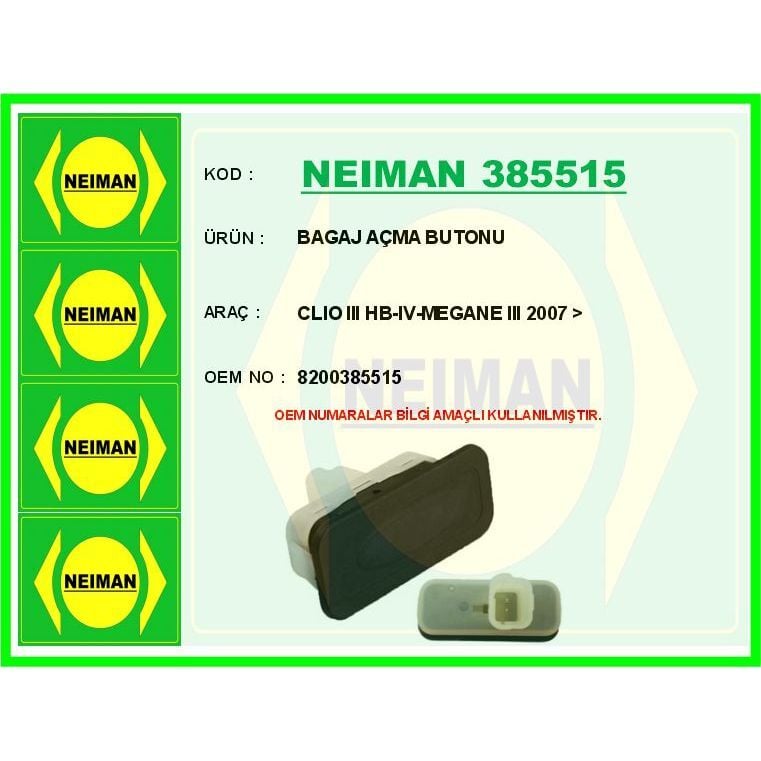 BESCHER BAGAJ AÇMA BUTONU CLIO III HB-IV-MEGANE III 2007 > (8200385515)