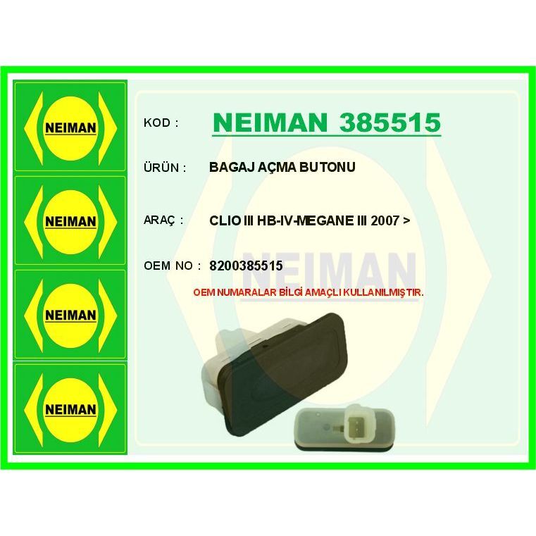 BESCHER BAGAJ AÇMA BUTONU CLIO III HB-IV-MEGANE III 2007 > (8200385515)