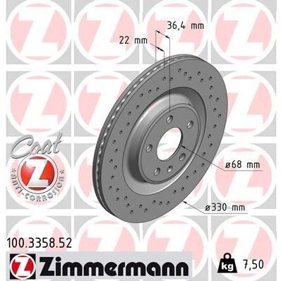 ZIMMERMANN ARKA FREN AYNASI TOUAREG 3.0TDI 17 A4-A5 1.8 TFSI-2.0 TDI 08 A6 2.0 TFSI-2.8 FSI 11 330X22X5XHVLI DELİKLİ -986479750-986479C86-DF6175S (4H0615601D)