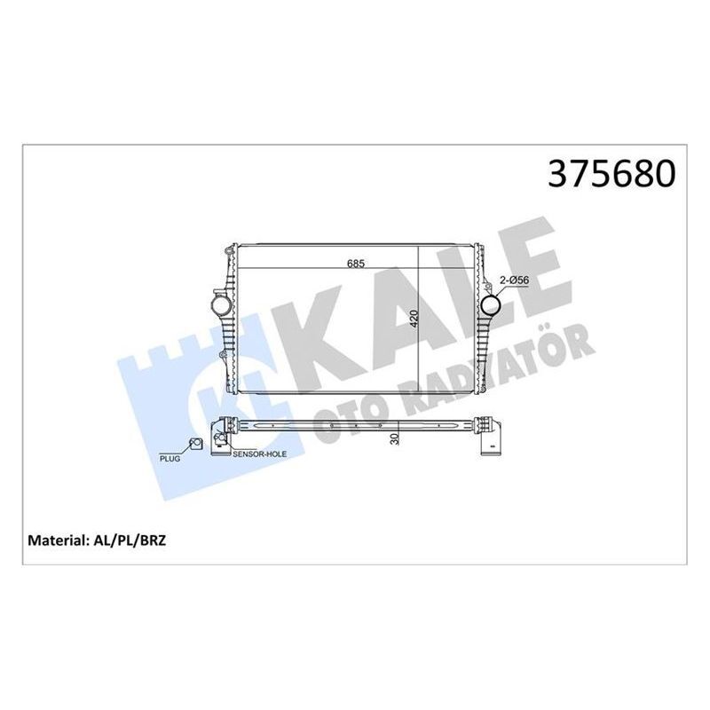 KALE RADYATOR INTERCOOLER VOLVO S60 I 384 2.0T 00 10-S80 I 184 2.4D 01 06-V70 II 285 2.4D 01 08-XC70 I CROSS COUNT RY 295 D5 VX AWD 02 08 BRAZING 30MM TURBO RADYATÖRÜ (30741580)