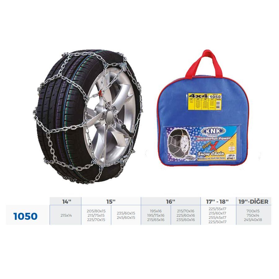 KNK PATİNAJ ZİNCİRİ 4X4 JEEP - MİNİBÜS VE HAFİF TİC.ARAÇ ZİNCİR EBATLARI İÇİN RESİME BAKINIZ