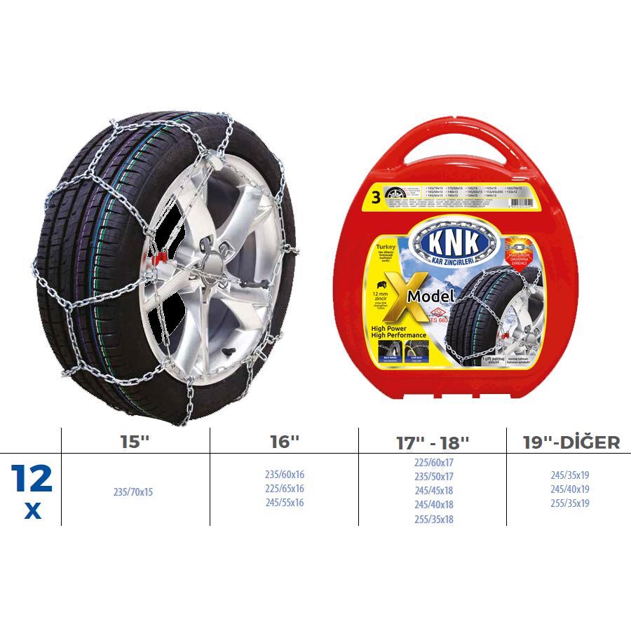 KNK PATİNAJ ZİNCİRİ TAKMATİK ÇAPRAZ 15-16-17-18-19 JANT ZİNCİR EBATLARI İÇİN RESİME BAKINIZ