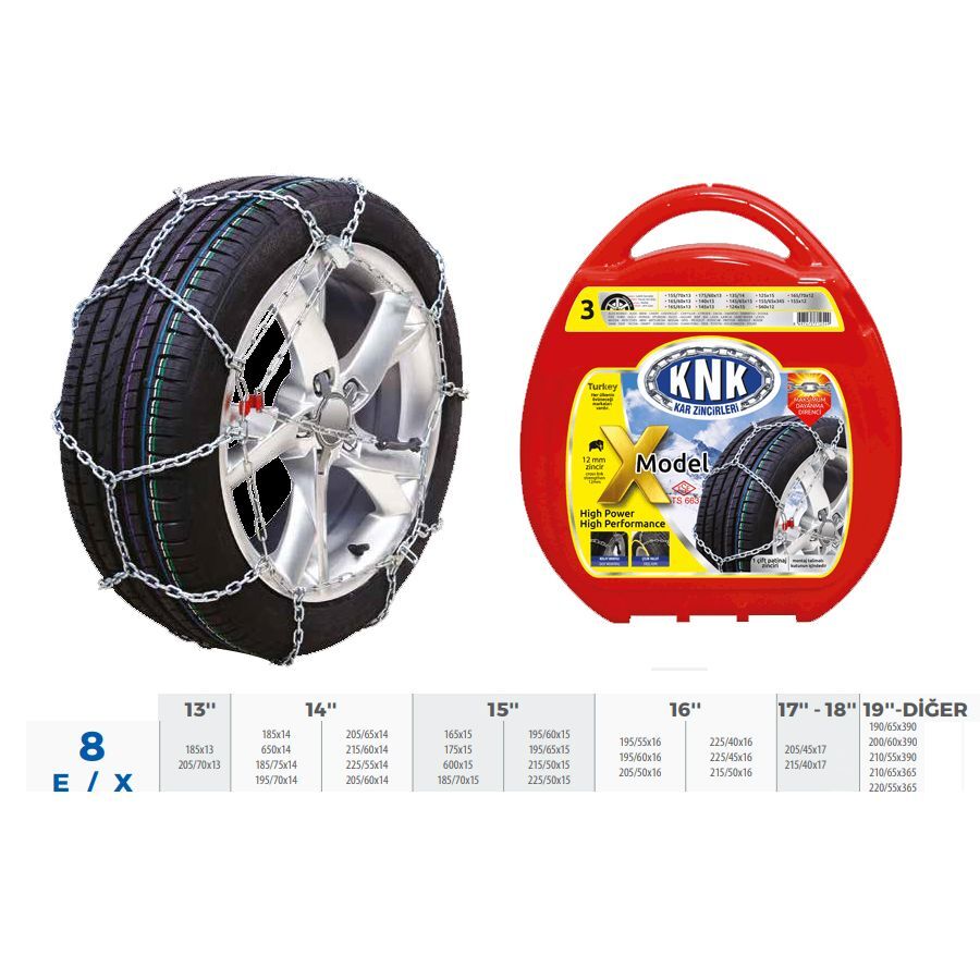 KNK PATİNAJ ZİNCİRİ TAKMATİK ÇAPRAZ 14-15-16-17 JANT ZİNCİR EBATLARI İÇİN RESİME BAKINIZ