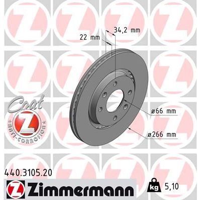 ZIMMERMANN ÖN FREN AYNASI CORSA F-301-307-206-207-PARTNER-BERLINGO-C-ELYSEE-C2-C3 02 C5-C4 266X22X4DLXHAVALI CROSSLAND X-DS3-2008-1007-208 4249.G1-4246.W1-4246.W7-4246.W7 (1629058880)