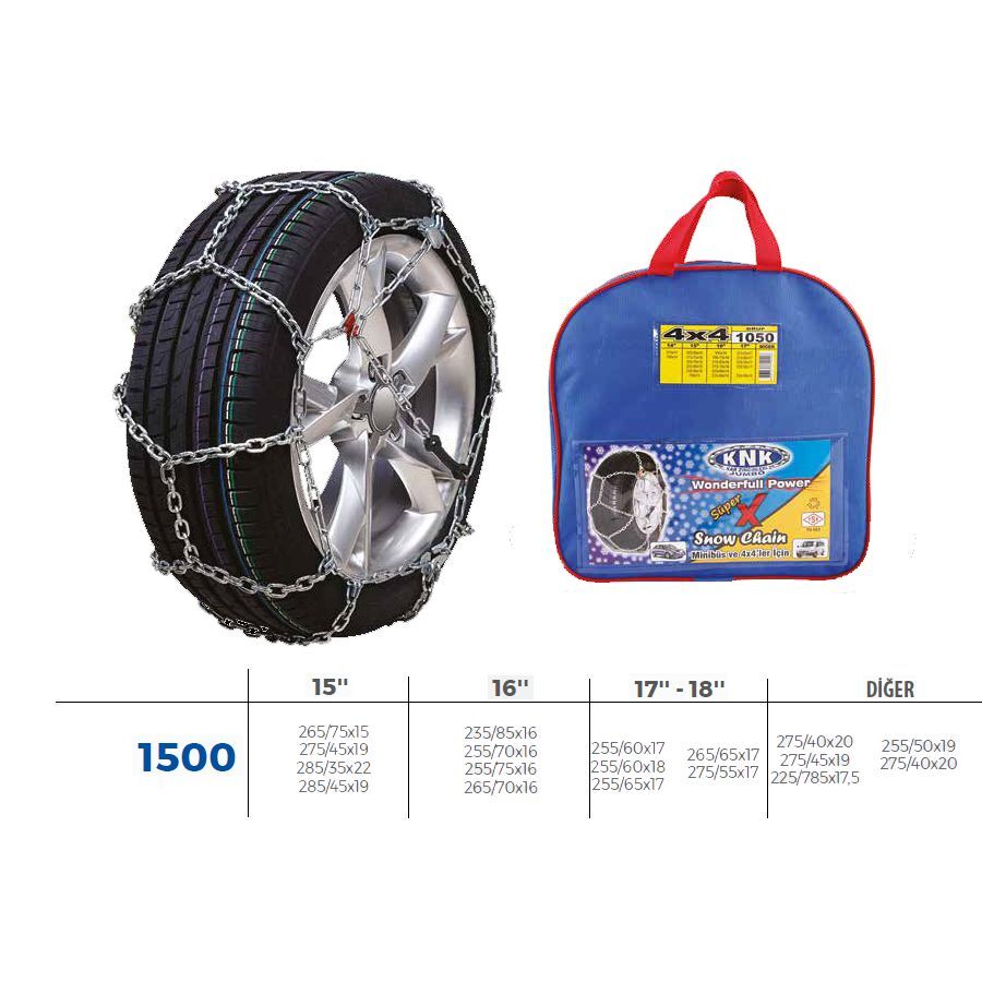 KNK PATİNAJ ZİNCİRİ 4X4 JEEP - MİNİBÜS VE HAFİF TİC.ARAÇ ZİNCİR EBATLARI İÇİN RESİME BAKINIZ