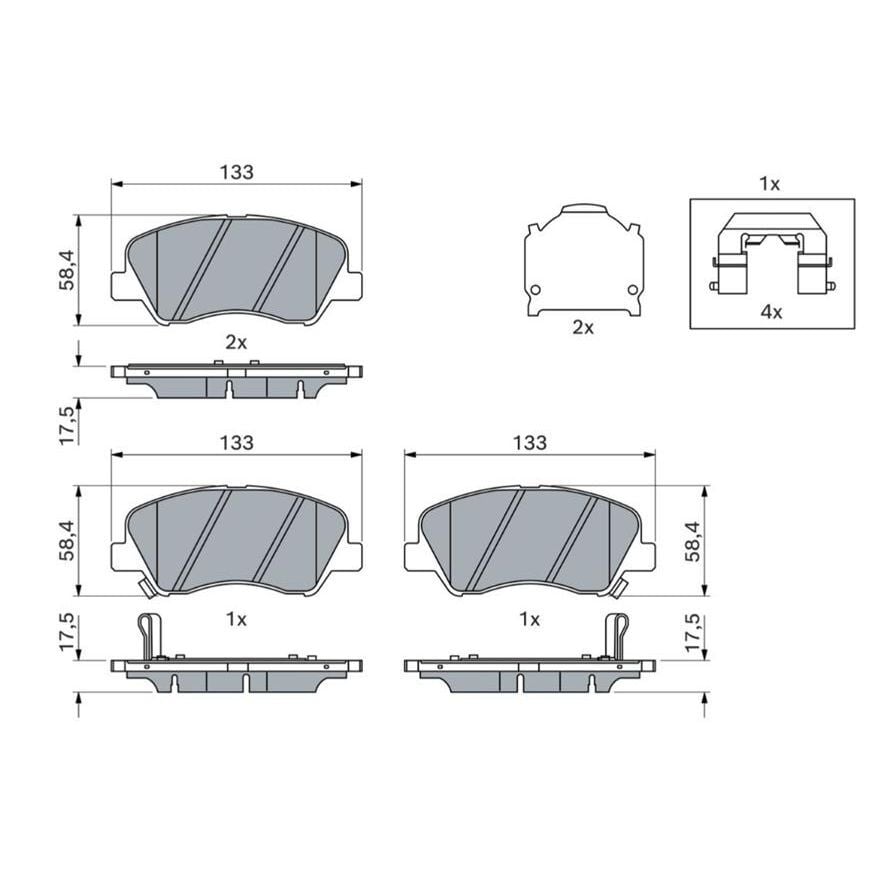 BOSCH ÖN FREN BALATA HYUNDAI ACCENT BLUE 1.4L 1.6L BENZINLI 10-> 1.6L CRDI DIZEL 10-> / ELANTRA 1.6L D4FB G4FG 6 VITES 16-> / KIA RIO 1.4L D4FC 11-> (581011RA00)
