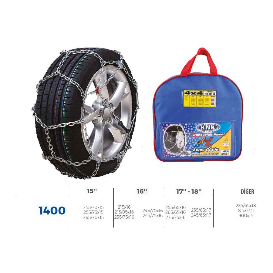 KNK PATİNAJ ZİNCİRİ 4X4 JEEP - MİNİBÜS VE HAFİF TİC.ARAÇ ZİNCİR EBATLARI İÇİN RESİME BAKINIZ