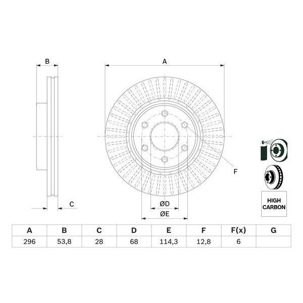 BOSCH ÖN FREN DİSKİ HAVA KANALLI NISSAN NAVARA 2.3L YS23 D23 16-> 296 ÇAP X 6 BIJON - ADET DISK FIYATI DIR (402064KH1B)