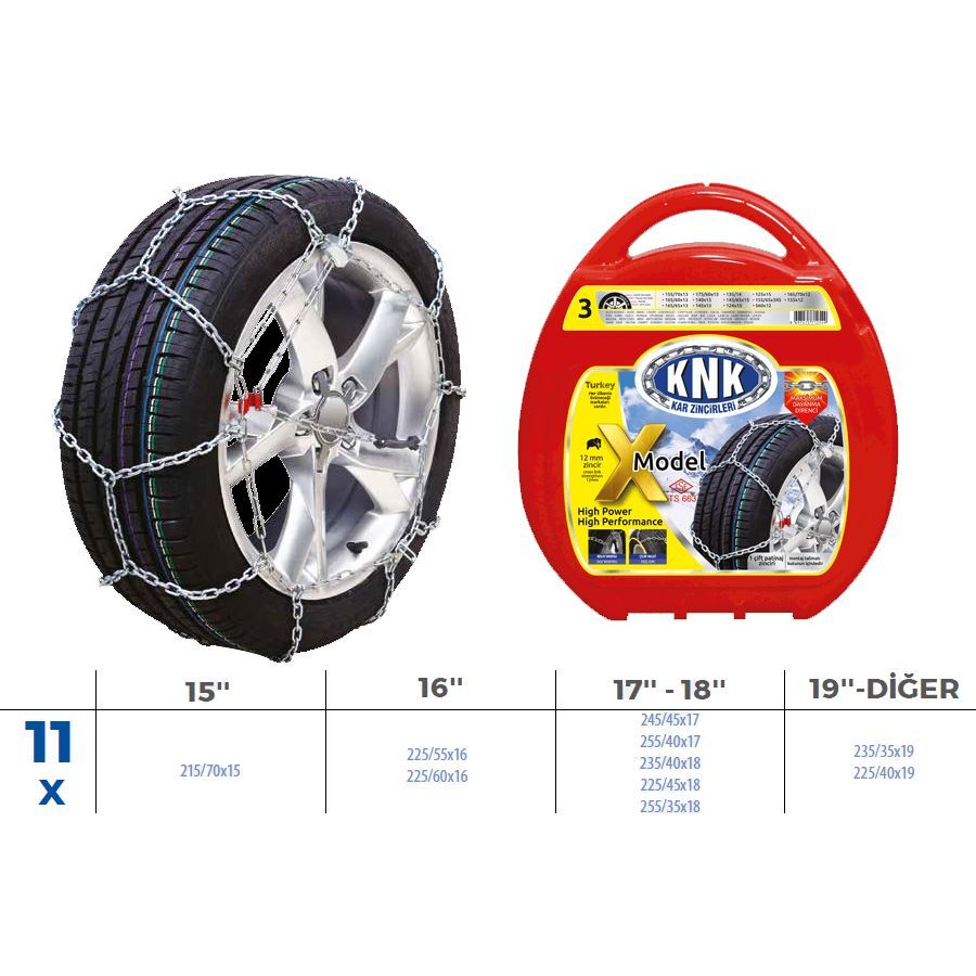 KNK PATİNAJ ZİNCİRİ TAKMATİK ÇAPRAZ 15-16-17-18-49 JANT ZİNCİR EBATLARI İÇİN RESİME BAKINIZ