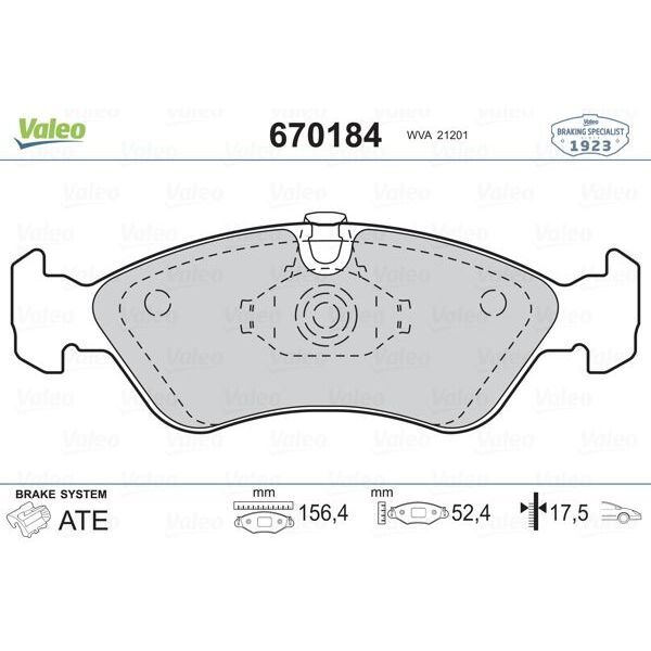 VALEO ÖN BALATA ASTRA F 91-98 CALIBRA-OMEGA-VECTRA A 1.8-2.0 88-95 (1605089)