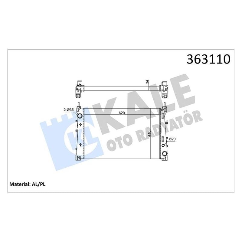 KALE RADYATOR BRAZING VERSİYONU KL195500 FIAT LINEA PUNTO EVO 1.3/1.6 MJTD 1.4TJET 07<12 MT MEKANİK 620X416 X34 SU RADYATÖRÜ (51785217)