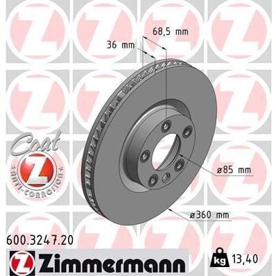 ZIMMERMANN FREN DİSKİ ÖN SOL CAYENNE TOUAREG 3.0 V6 TDI 0986479B12-DF6697S (7P6615301)