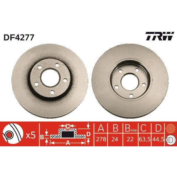 TRW FREN DİSKİ ÖN FORD CONNECT 02> 278X24X5DL (2T141125CB)