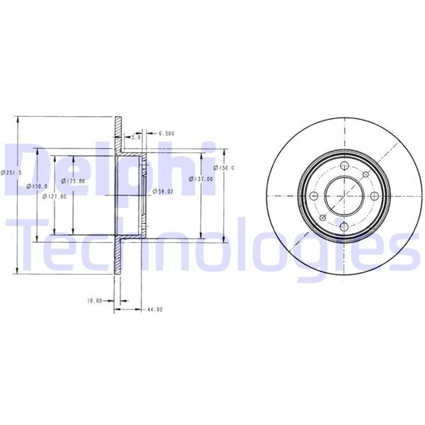 DELPHI ARKA FREN DISKI FIAT BRAVO II 07 STILO 01 LINEA 07 ALFA ROMEO MITO 08 LANCIA DELTA II 08 251.5X10X4DL (46758715)