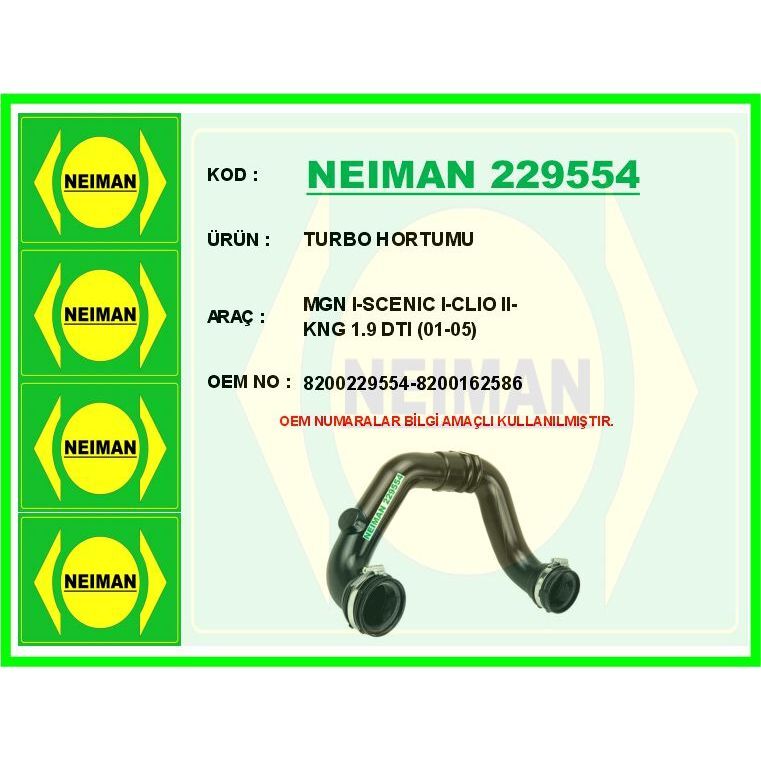 BESCHER TURBO HORTUMU MGN I-SCENIC I-CLIO II-KNG 1.9 DTI 01-05 (8200162586)