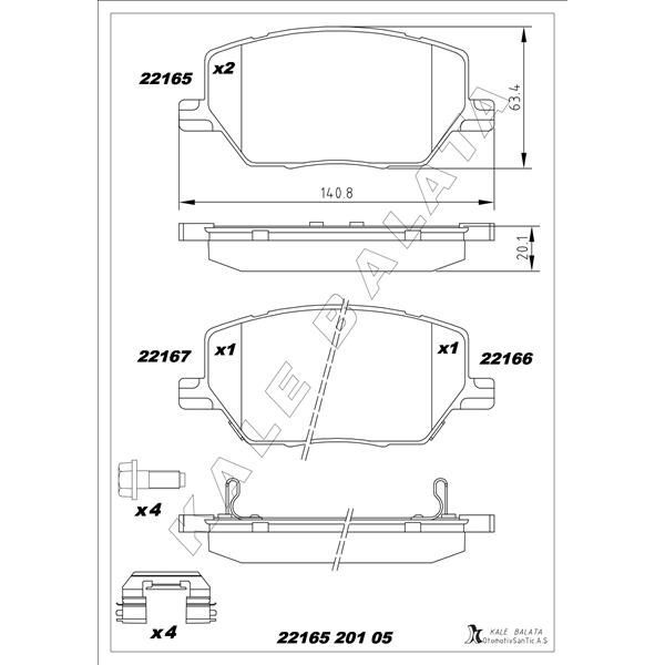 KALE BALATA ÖN FREN BALATASI FIAT 500X 14> JEEP RENEGADE 14> COMPASS 20> 1.3D MTJ 1.3TB 1.4 1.6D MTJ 1.6E-TORQ 2.0D MTJ (77367214)