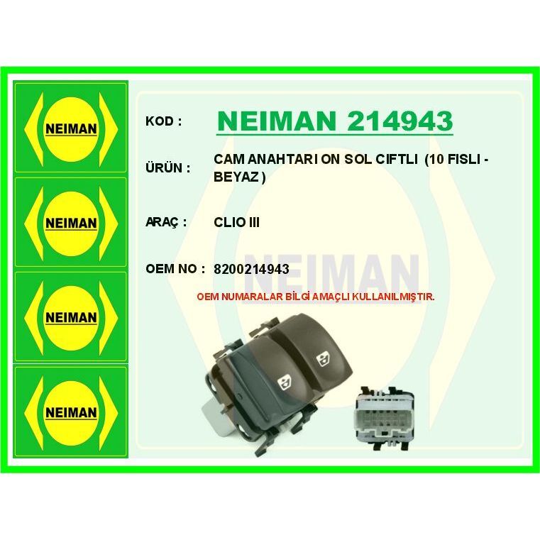 BESCHER CAM ANAHTARI ON SOL CIFTLI 10 FISLI - BEYAZ CLIO III (8200214943)