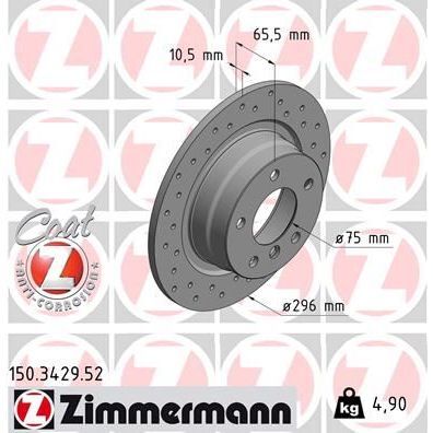 ZIMMERMANN FREN DISKI ARKA BMW E81 E87 E90 HAVALI DELİKLİ (34216855002)