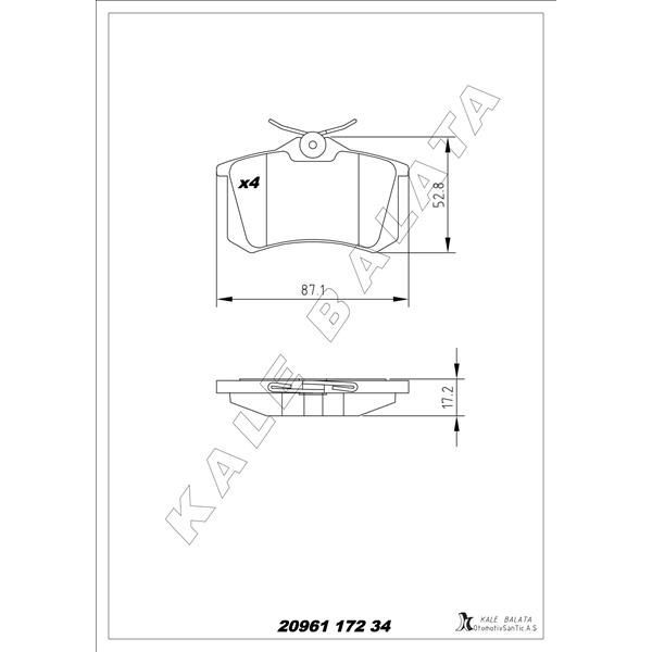 KALE BALATA ARKA BALATA MGN II-LGN-GOLF III-IV-PASSAT III-POLO-C3-C4-P307-AUDI A3-A4 87X52.9X17.2MM GDB823 (1623180580)