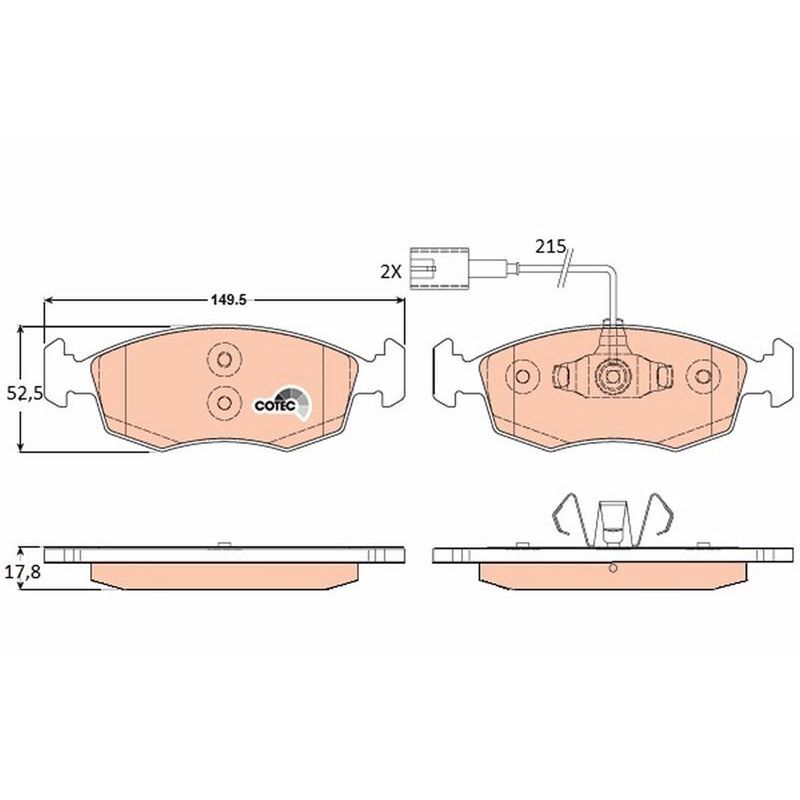 TRW ÖN FREN BALATASI FIAT 500 10> 500 C 12> PUNTO 09> PUNTO EVO 09> K:17.1 MM G:149.3 MM (77365729)