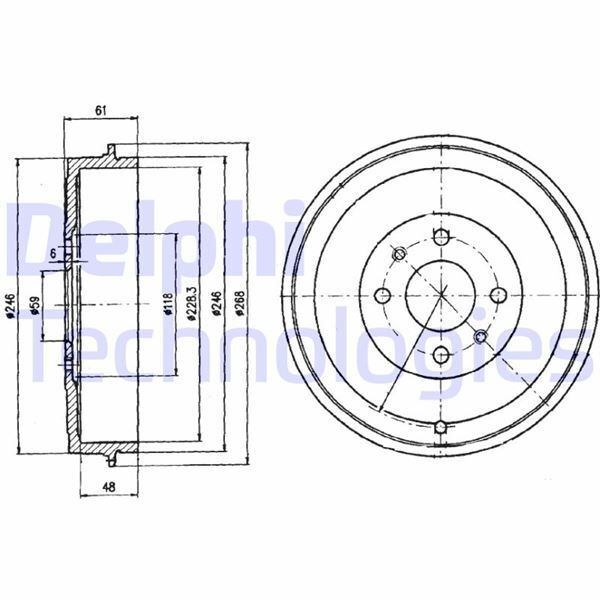 DELPHI ARKA FREN KAMPANASI FIAT ALBEA 00 DOBLO 01 FIORINO 09 LINEA 09 MAREA 00 TEMPRA 92 96 TIPO 90 95 UNO 98 06 PEUGEOT BIPPER 08 CITROEN NEMO 08 228.2 MM 4 DELIK (4247.55)