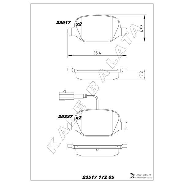 KALE BALATA ARKA FREN BALATASI ALFA ROMEO MITO 09> FIAT LINEA 09> 1.3JTD 1.4TJET 1.6JTD (71770108)