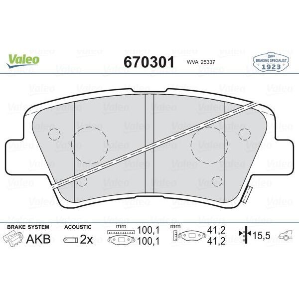 VALEO ARKA FREN BALATA HYUNDAI ACCENT BLUE 1.4L 1.6L BENZINLI 10- 1.6L CRDI DIZEL 10- / ELANTRA 1.6L D4FB 11- / KIA RIO 1.4L D4FC DIZEL - 6 VITES 14- / SOUL 1.6L CVVT 09- (583021RA30)