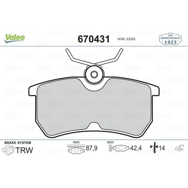 VALEO ARKA FREN BALATASI FOCUS I 98 04 FIESTA VI 17 GDB1354 (98AB2M008BA)