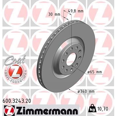 ZIMMERMANN ÖN FREN AYNASI HAVALI PASSAT 1.4 TSI/1.6 TDI/1.8 TSI/2.0 TSI/2.0 TDI/3.6 FSI 4MOTIÖN 10- PASSAT CC 1 986479734-DF6133S (1K0615301AD)
