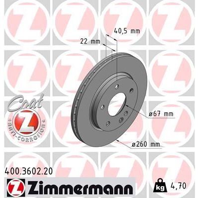 ZIMMERMANN FREN DISKI ON MERCEDES A-CLASS W168 97 04 (A1684210212)