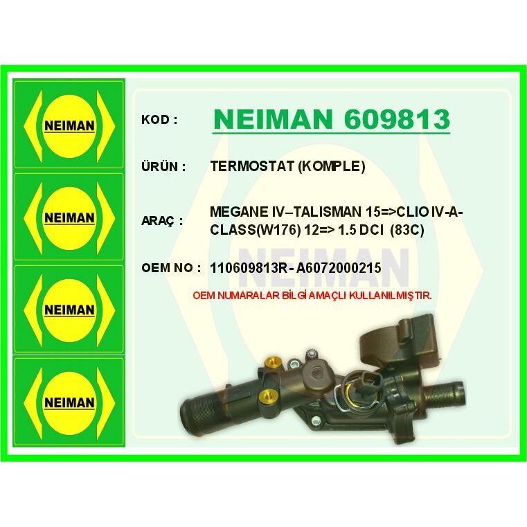 BESCHER TERMOSTAT 83 C MERCEDES OM607 W176 W246 C117 X117 X156 . RENAULT SYMBOL III 14 MEGANE IV 16 CLIO IV 12 CAPTUR 13 DUSTER 12 DOKKER 12 . NISSAN QASHQAI II 13 JUKE 10 19 1.5DCI (A6072000415)