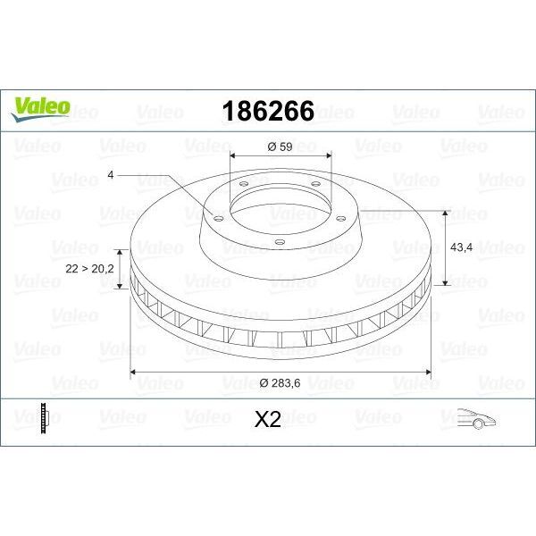 VALEO ÖN FREN AYNASI FIAT DOBLO 05 IDEA 04 LINEA 09 FIORINO 09 BRAVO 01 STILO 01 284X22X 4 DELİK HAVALI (46455892)