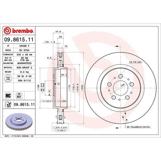 BREMBO ARKA DISK AYNA VOLVO S60 I 03>10 V70 II 03>10 (30645223)