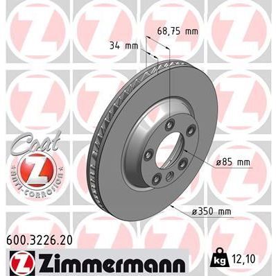 ZIMMERMANN ÖN FREN AYNASI SOL AUDI Q7 3.0 TDI 06 TOUAREG 02 CAYENNE 3.2 4.5 S TURBO 02 350MM 986479249-DF4764S (7L6615301E)