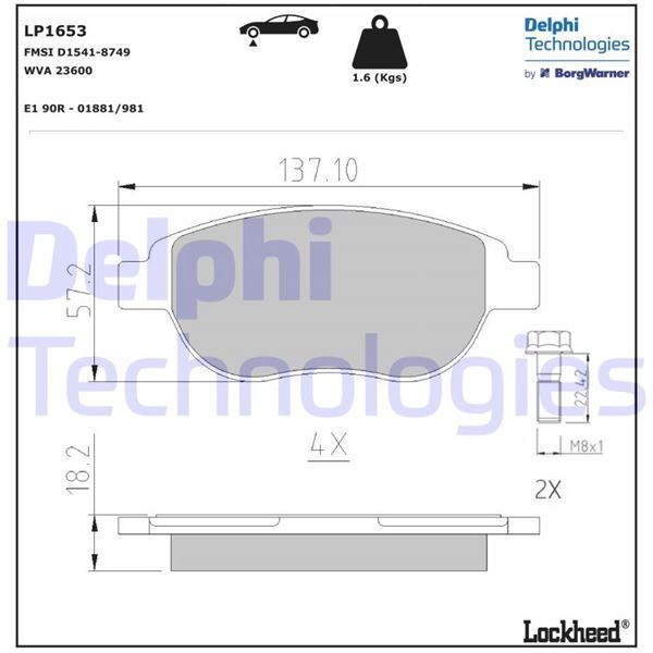 DELPHI ÖN BALATA P207 06 P307 00 DOBLO 01 PARTNER 03 BERLINGO 00 C3 02 C4 04 XSARA 00 (1611140980)
