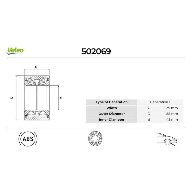 VALEO ÖN TEKER RULMANI TRAFIC II-MEGANE II-VIVARO-ESPACE IV-PRIMASTAR ABS Lİ 45X88X39 (4412598)