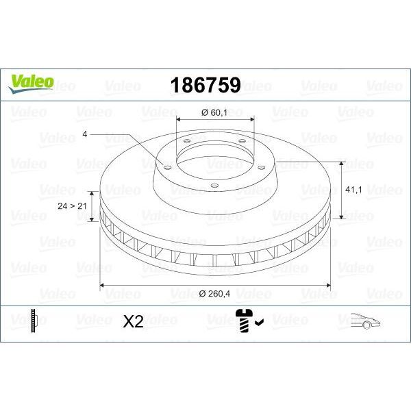 VALEO ÖN FREN AYNASI CORSA C - COMBO C 01 11 MERIVA A 03 10 TIGRA 04 09 260X24X4DL HAVALI (569000)