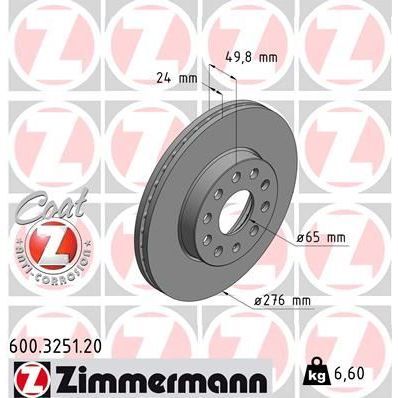 ZIMMERMANN ÖN FREN AYNASI GOLF 7 12 LEON 13 A3 13 OCTAVIA 12 276X24X5DLXHVLI 0986479C47 (5Q0615301A)