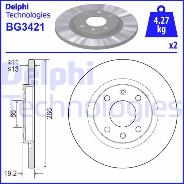 DELPHI ÖN FREN AYNASI C2 1.4 1.4 HDİ 03 C3 1.4 1.4HDI 02 PARTNER-BERLINGO 1.4 1.9 D 2.0HDI 266X13X4DL (1608691680)
