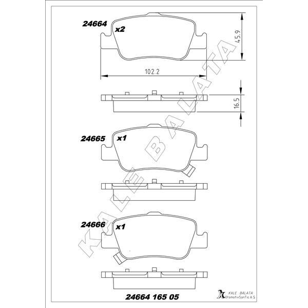 KALE BALATA ARKA FREN BALATA TOYOTA AURIS. COROLLA 1.33L 1.6L 1NR-FE 1ZR-FAE NRE180 ZRE181 ZRE185 12-> 1.4L 1ND-FTV D-4D NDE150 NDE180 07-> (0446602170)