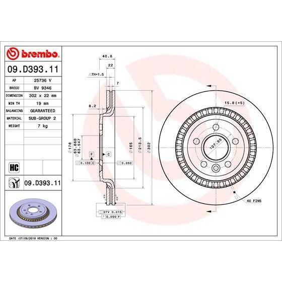 BREMBO ARKA FREN AYNASI VOLVO S60 10 >13 > S80 II 08 >13 > V60 10 > V70 08 > XC70 07 >13 > 302X5DL (30769060)