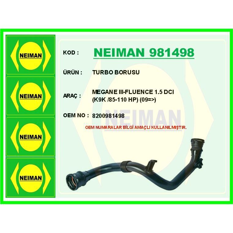 BESCHER TURBO BORUSU RENAULT MEGANE III 09> FLUENCE 09> 1.5DCI K9K 85-110 PS (8200981498)