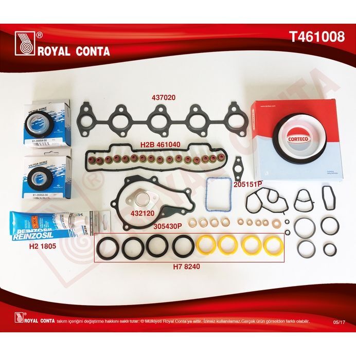 ROYAL MOTOR TAKIM CONTA REINZ KEÇELİ S.LASTİKLİ TAM TK. SKCSİZ FOCUS II 1.6 TDCI 04>11 FIESTA 1.6 TDCI 02 >08 FUSION 1.6 TDCI 04>14 VOLVO C30 06>12 S40 II 06>12 S80 II 06>12 V50 05>12 V70 III 09>11 1.6D-206 (0197.07)