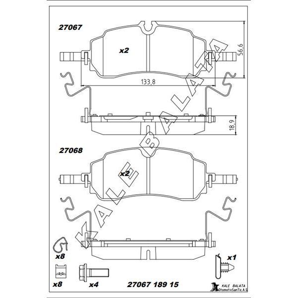 KALE BALATA ARKA FREN BALATASI YENI TRANSIT CUSTOM V710E 23> (2712621)