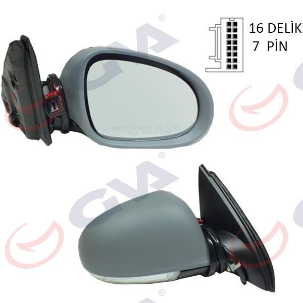 GVA DIŞ DİKİZ AYNASI SAĞ JETTA 04>GOLF V 05> ELEKTRİKLİ ISITMALI SİNYALLİ ASTARLI KONVEKS 7 FİŞ VM-381EHPR (1K1857502BF9B9)