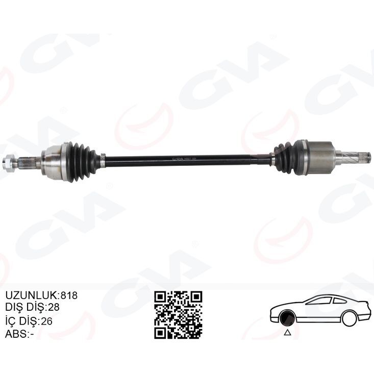 GVA KOMPLE AKS ARKA SAĞ/SOL FREELANDER 2 L359 2.0 SI4 2.2TD4 06<14 820MM DİŞ 28 DİFERANSİYEL DİŞ 26 (LR014491)